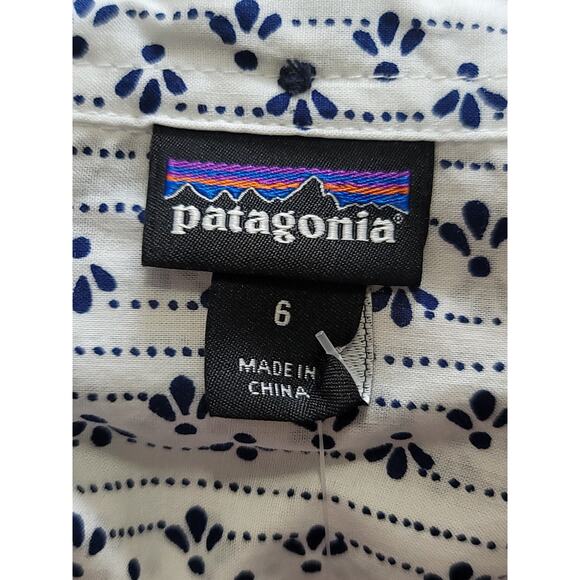 Patagonia Button Up Shirt Women's Size 6 White Blue Organic Cotton Long Sleeve - Picture 14 of 15